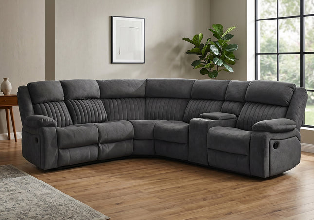 Morgan Manual Recliner Corner Sofa With Console in Iron Grey