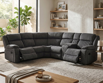 Morgan Manual Recliner Corner Sofa With Console in Iron Grey