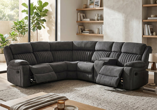 Morgan Manual Recliner Corner Sofa With Console in Iron Grey