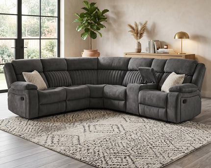 Morgan Manual Recliner Corner Sofa With Console - Slate Grey