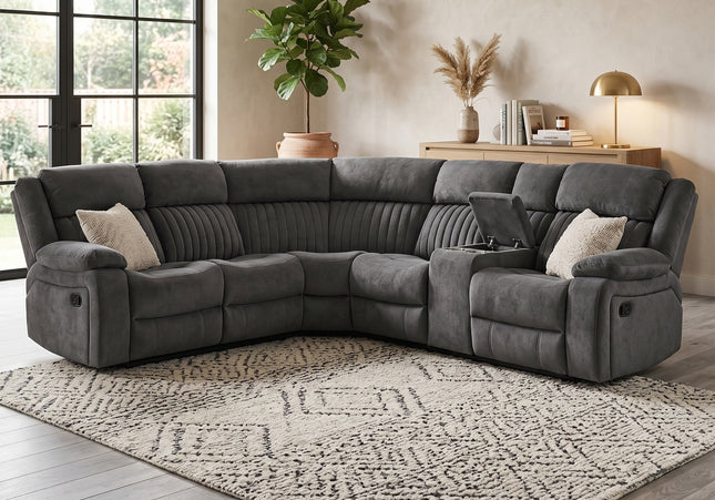 Morgan Manual Recliner Corner Sofa With Console - Slate Grey