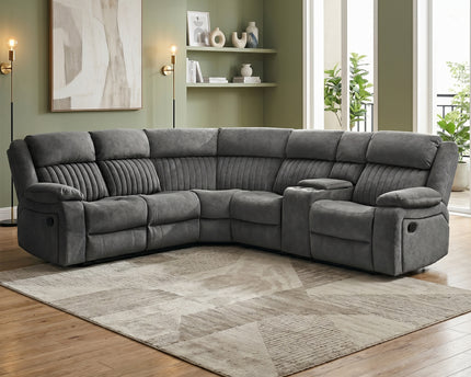Morgan Manual Recliner Corner Sofa With Console - Slate Grey