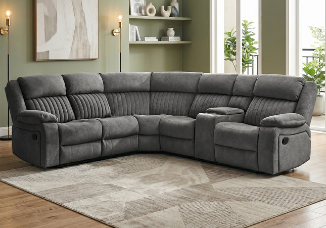 Morgan Manual Recliner Corner Sofa With Console - Slate Grey