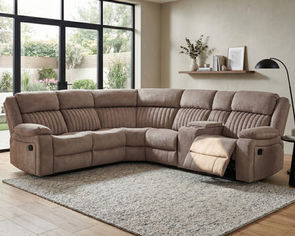 Morgan Manual Recliner Corner Sofa With Console in Taupe