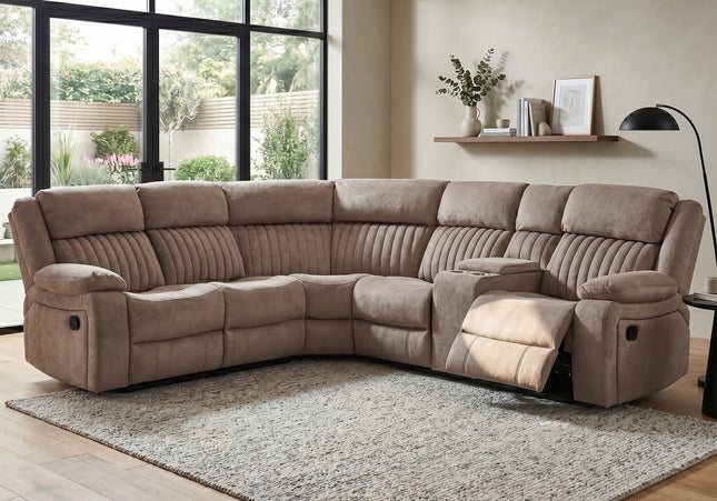 Morgan Manual Recliner Corner Sofa With Console in Taupe