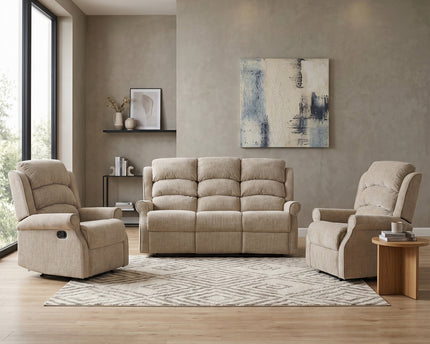 Regency 3 Seater + Armchair + Armchair Manual Recliner Sofa Set – Rabbit