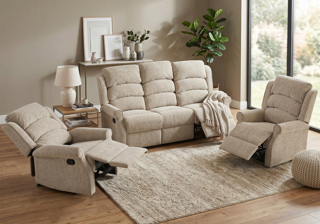 Regency 3 Seater + Armchair + Armchair Manual Recliner Sofa Set – Rabbit