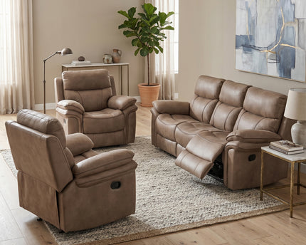 Richmond 3 Seater + Armchair + Armchair Manual Recliner Sofa Set – Sahara
