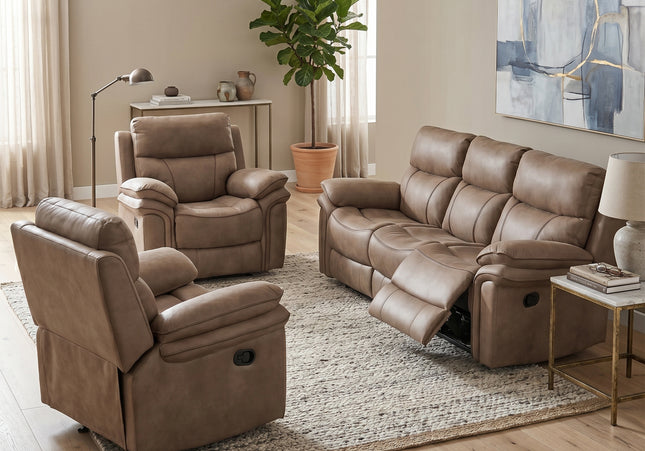 Richmond 3 Seater + Armchair + Armchair Manual Recliner Sofa Set – Sahara