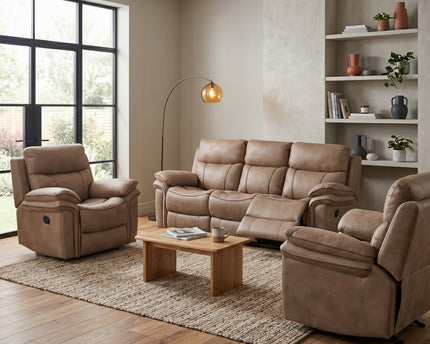 Richmond 3 Seater + Armchair + Armchair Manual Recliner Sofa Set – Sahara