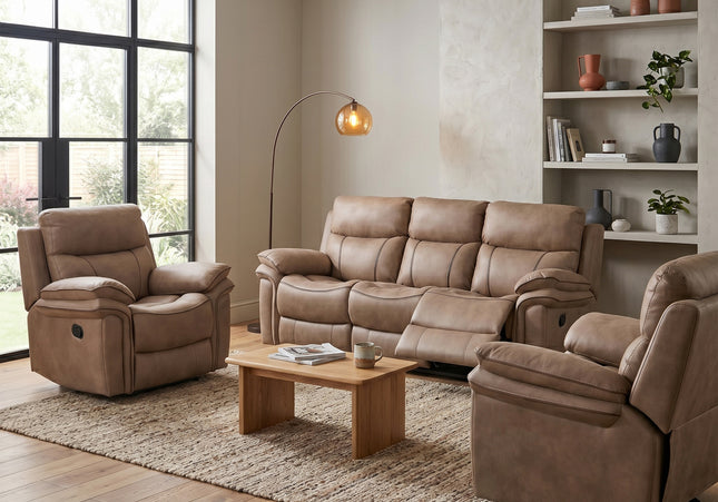 Richmond 3 Seater + Armchair + Armchair Manual Recliner Sofa Set – Sahara