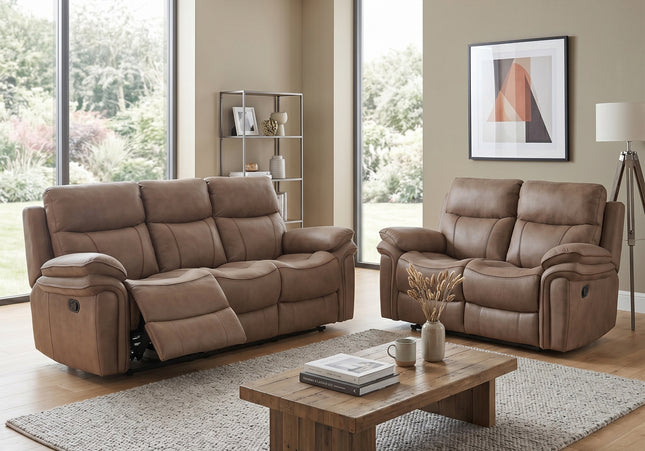 Richmond 3 Seater + 2 Seater Manual Recliner Sofa Set – Sahara