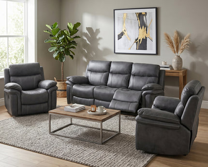 Richmond 3 Seater + Armchair + Armchair Manual Recliner Sofa Set – Charcoal