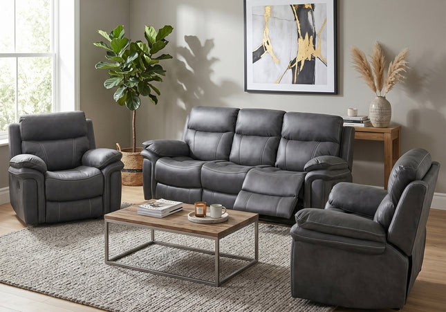 Richmond 3 Seater + Armchair + Armchair Manual Recliner Sofa Set – Charcoal