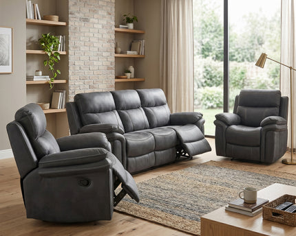 Richmond 3 Seater + Armchair + Armchair Manual Recliner Sofa Set – Charcoal