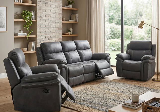 Richmond 3 Seater + Armchair + Armchair Manual Recliner Sofa Set – Charcoal