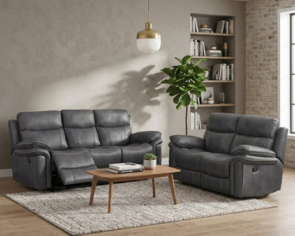 Richmond 3 Seater + 2 Seater Manual Recliner Sofa Set – Charcoal