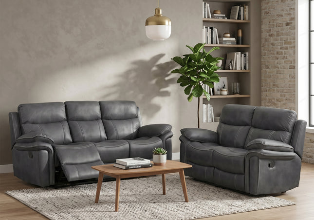 Richmond 3 Seater + 2 Seater Manual Recliner Sofa Set – Charcoal
