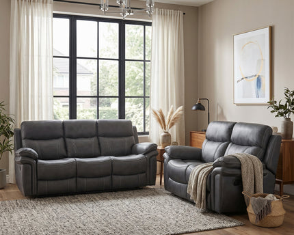 Richmond 3 Seater + 2 Seater Manual Recliner Sofa Set – Charcoal