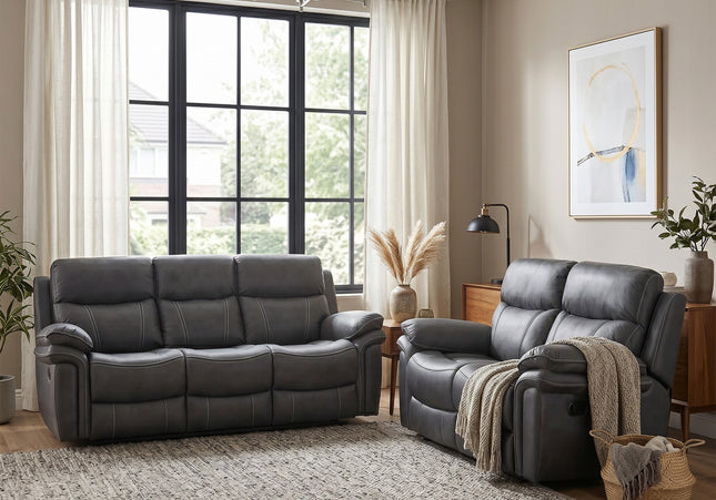 Richmond 3 Seater + 2 Seater Manual Recliner Sofa Set – Charcoal
