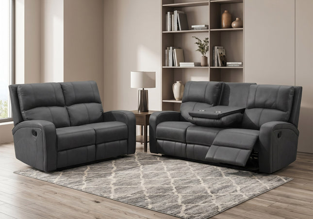 Silverton 3 Seater + 2 Seater Manual Recliner Sofa Set – Dark Grey