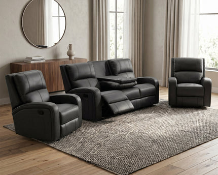Silverton 3 Seater + Armchair + Armchair Manual Recliner Sofa Set – Dark Grey