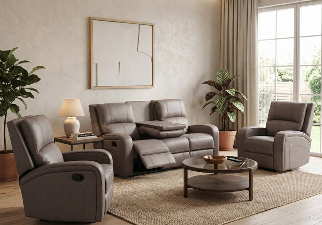 Silverton 3 Seater + Armchair + Armchair Manual Recliner Sofa Set – Taupe