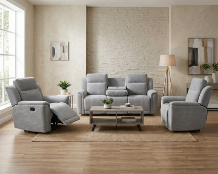 Somerton 3 Seater + Armchair + Armchair Manual Recliner Sofa Set – Light Grey