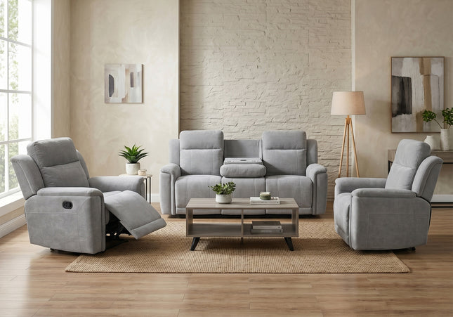 Somerton 3 Seater + Armchair + Armchair Manual Recliner Sofa Set – Light Grey
