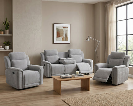 Somerton 3 Seater + Armchair + Armchair Manual Recliner Sofa Set – Light Grey