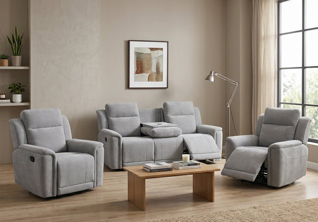 Somerton 3 Seater + Armchair + Armchair Manual Recliner Sofa Set – Light Grey
