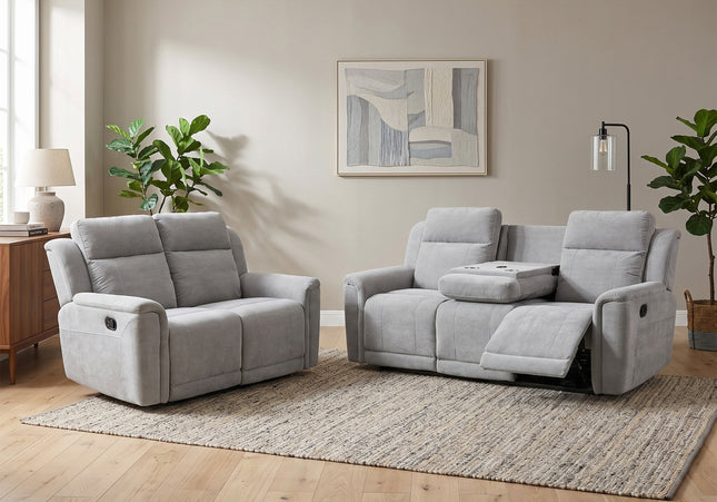 Somerton 3 Seater + 2 Seater Manual Recliner Sofa Set – Light Grey