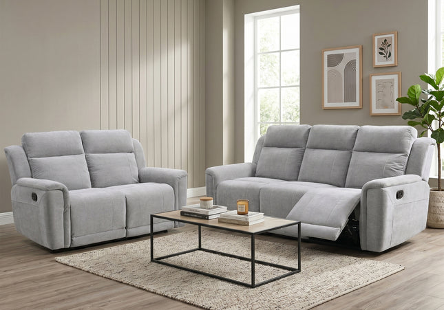 Somerton 3 Seater + 2 Seater Manual Recliner Sofa Set – Light Grey