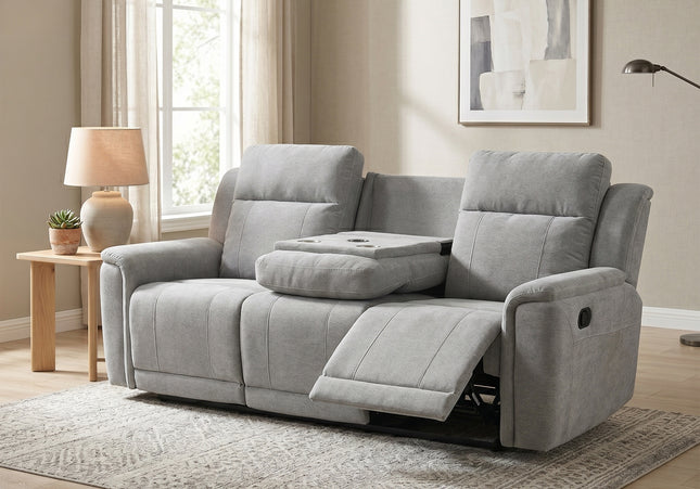 Somerton 3 Seater Manual Recliner Sofa – Light Grey