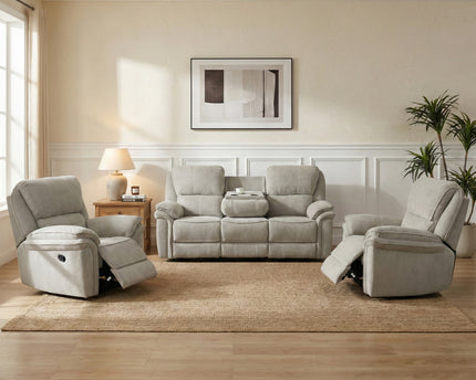 Westbury 3 Seater + Armchair + Armchair Manual Recliner Sofa Set – Beige