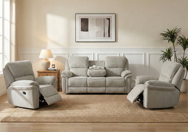 Westbury 3 Seater + Armchair + Armchair Manual Recliner Sofa Set – Beige