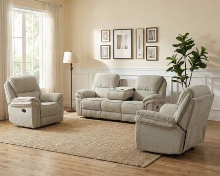 Westbury 3 Seater + Armchair + Armchair Manual Recliner Sofa Set – Beige