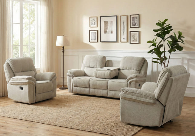 Westbury 3 Seater + Armchair + Armchair Manual Recliner Sofa Set – Beige