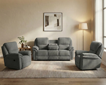 Westbury 3 Seater + Armchair + Armchair Manual Recliner Sofa Set – Grey