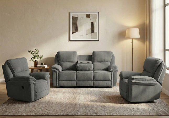 Westbury 3 Seater + Armchair + Armchair Manual Recliner Sofa Set – Grey