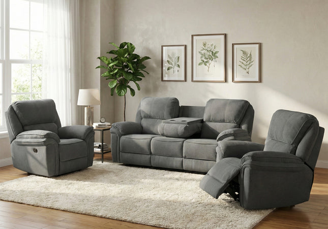 Westbury 3 Seater + Armchair + Armchair Manual Recliner Sofa Set – Grey