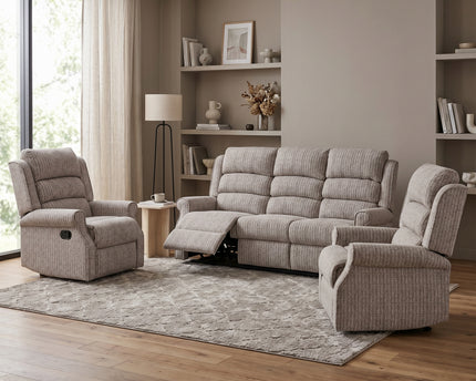 Windsor 3 Seater + Armchair + Armchair Manual Recliner Sofa Set – Natural