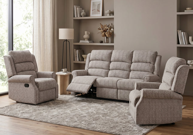 Windsor 3 Seater + Armchair + Armchair Manual Recliner Sofa Set – Natural