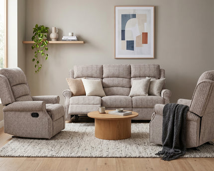 Windsor 3 Seater + Armchair + Armchair Manual Recliner Sofa Set – Natural