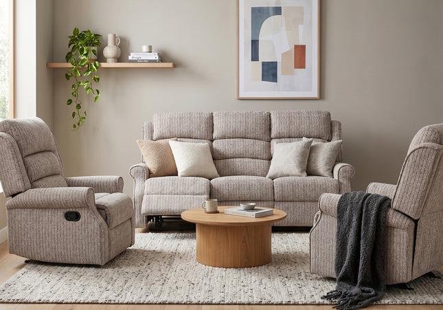 Windsor 3 Seater + Armchair + Armchair Manual Recliner Sofa Set – Natural