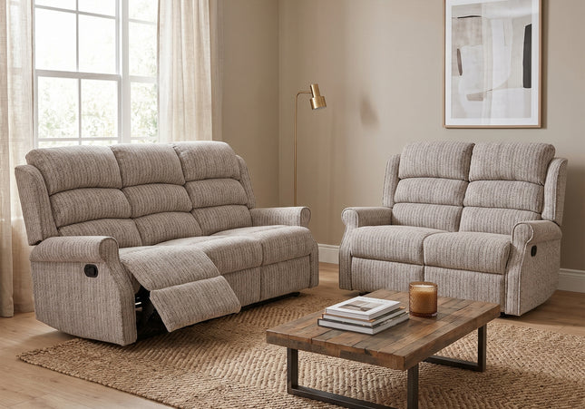 Windsor 3 Seater + 2 Seater Manual Recliner Sofa Set – Natural
