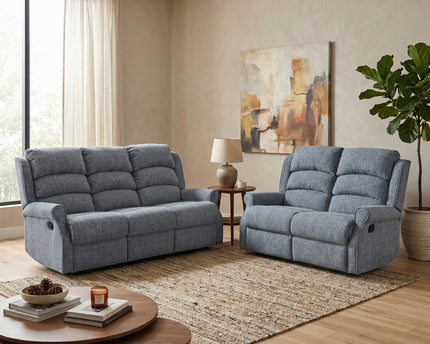 Windsor 3 Seater + 2 Seater Manual Recliner Sofa Set – Steel Blue