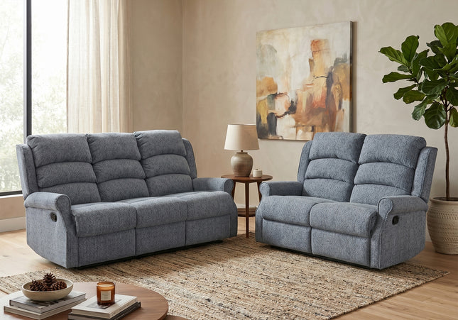 Windsor 3 Seater + 2 Seater Manual Recliner Sofa Set – Steel Blue