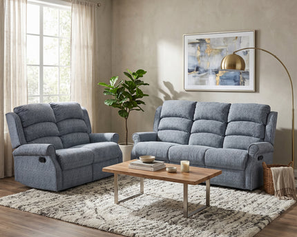 Windsor 3 Seater + 2 Seater Manual Recliner Sofa Set – Steel Blue