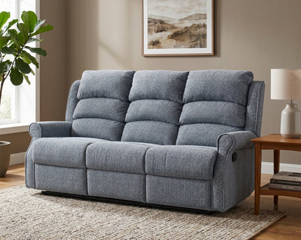 Windsor 3 Seater Manual Recliner Sofa – Steel Blue